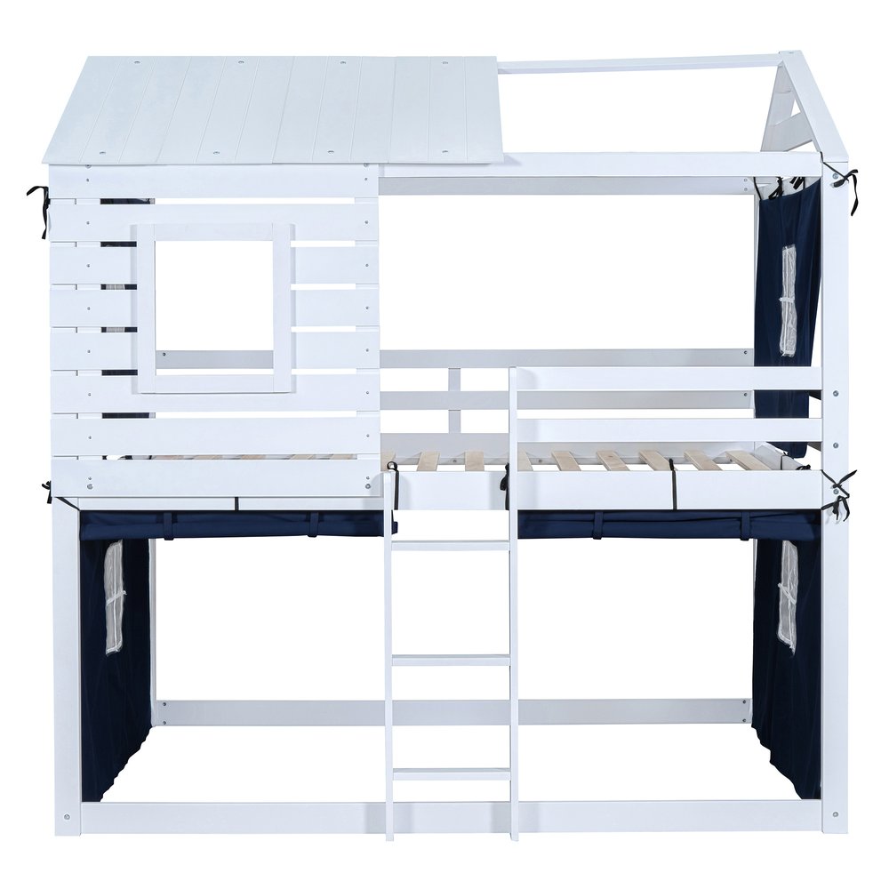 Blue Full Over Full Dollhouse Wood Bunk Bed
