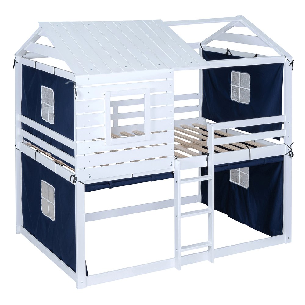 Blue Full Over Full Dollhouse Wood Bunk Bed