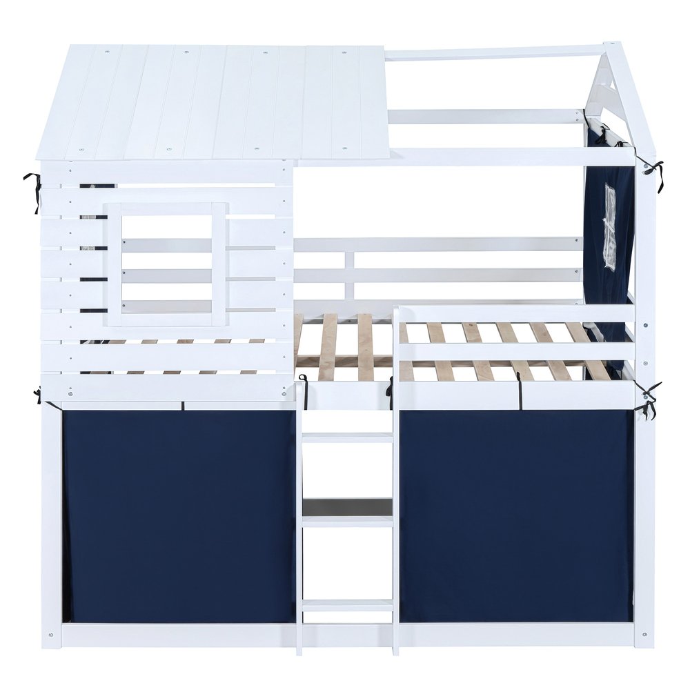 Blue Full Over Full Dollhouse Wood Bunk Bed