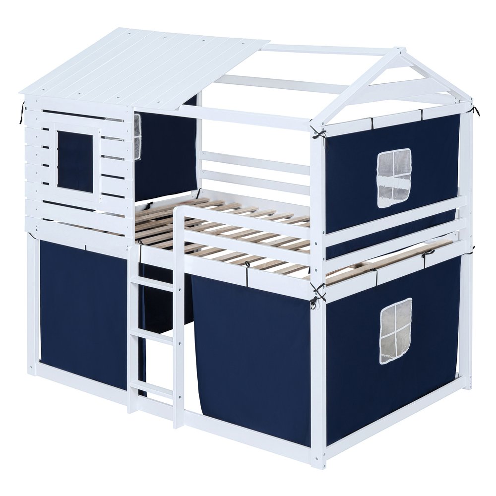 Blue Full Over Full Dollhouse Wood Bunk Bed