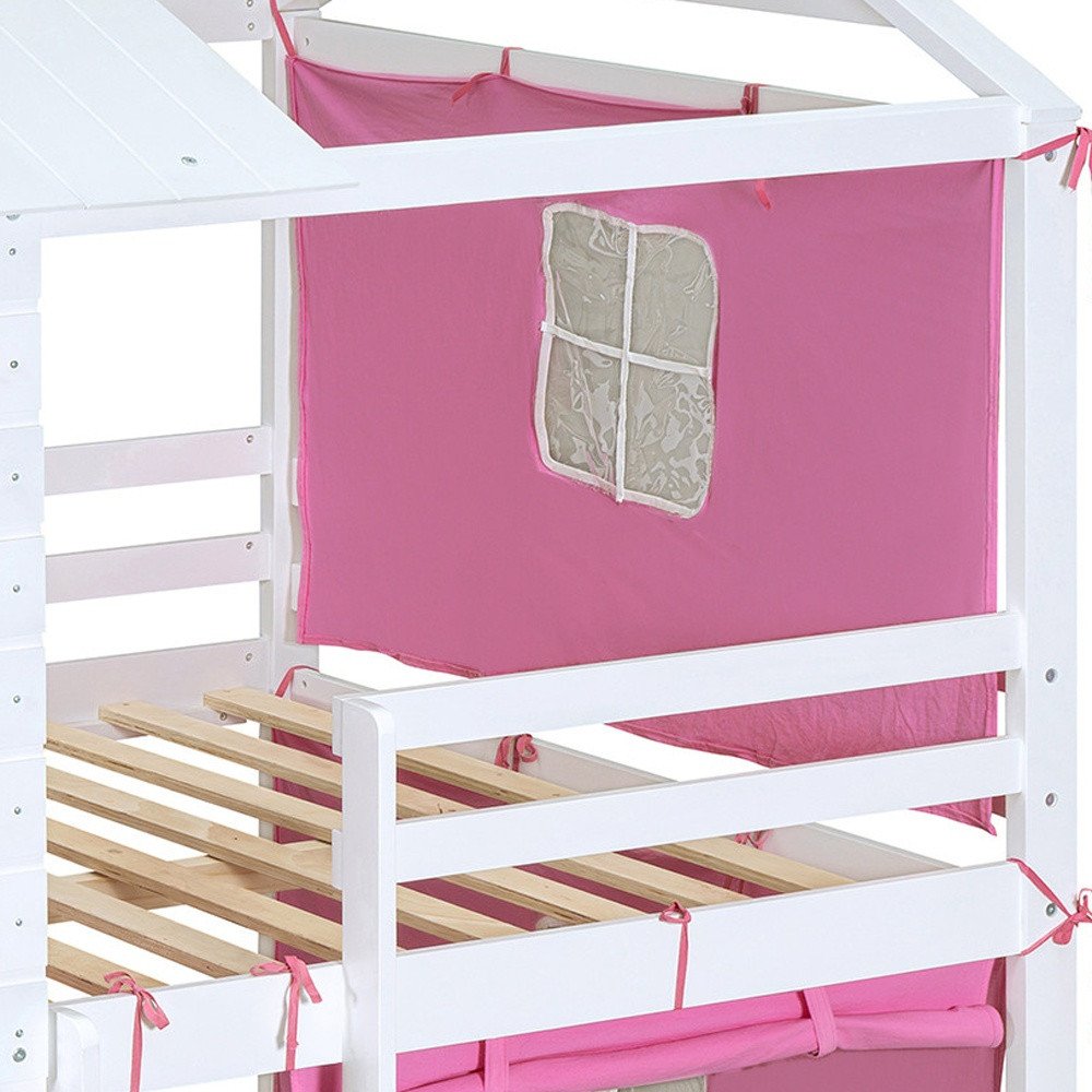 White Full Over Full Dollhouse Wood Bunk Bed