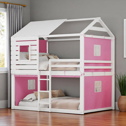 White Full Over Full Dollhouse Wood Bunk Bed