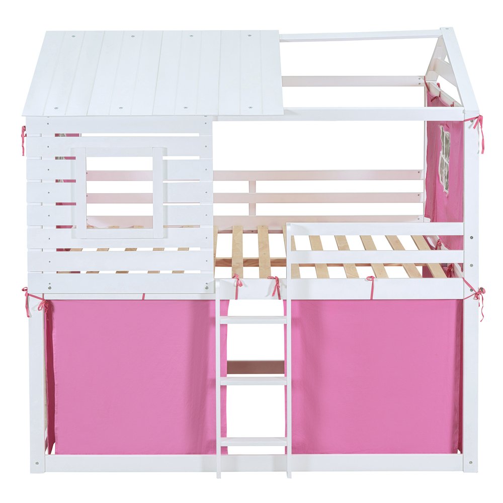 White Full Over Full Dollhouse Wood Bunk Bed