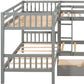 Gray Twin Over Twin L Shaped Wood Bunk Bed With Drawers