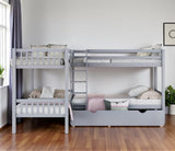 Gray Twin Over Twin L Shaped Wood Bunk Bed With Drawers