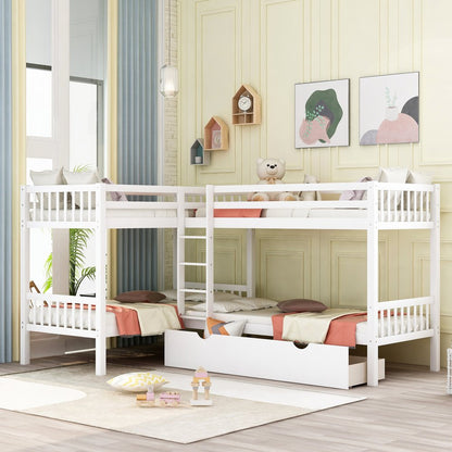 White Twin Over Twin Wood Bunk Bed With Drawers And Storage