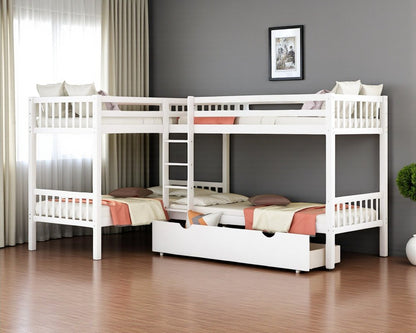 White Twin Over Twin Wood Bunk Bed With Drawers And Storage