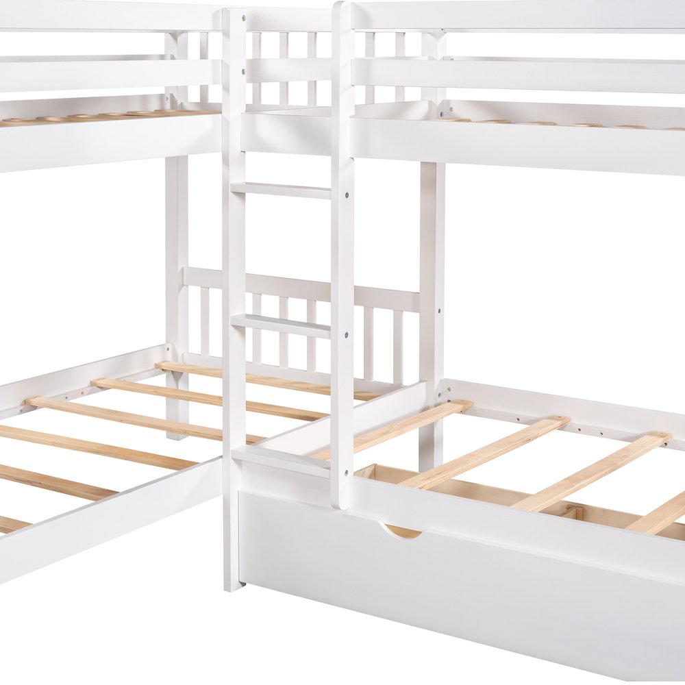 White Twin Over Twin Wood Bunk Bed With Drawers And Storage