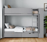 Gray Twin Over Twin Wood Bunk Bed With Drawers And Bookshelf