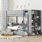 Gray Twin Over Twin Wood Bunk Bed With Drawers And Bookshelf