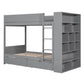 Gray Twin Over Twin Wood Bunk Bed With Drawers And Bookshelf