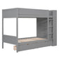 Gray Twin Over Twin Wood Bunk Bed With Drawers And Bookshelf