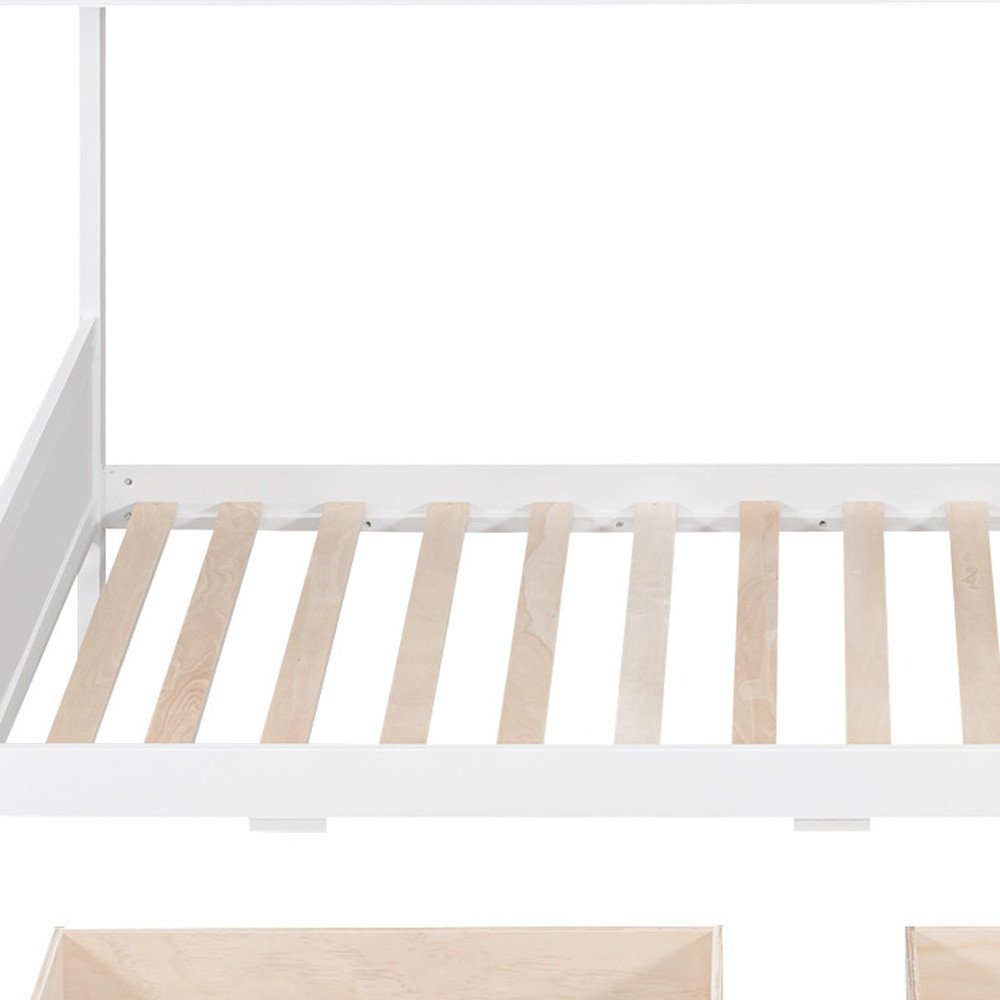 White Twin Over Twin Wood Bunk Bed With Drawers And Storage