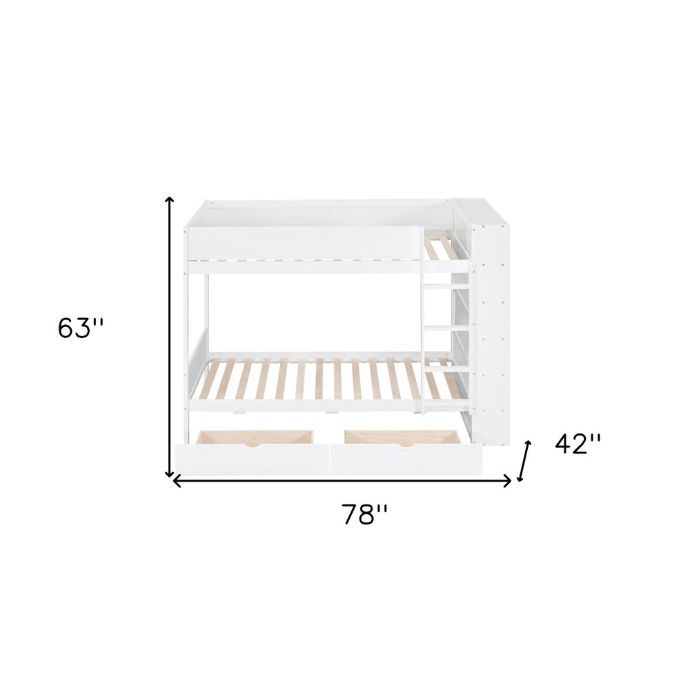 White Twin Over Twin Wood Bunk Bed With Drawers And Storage