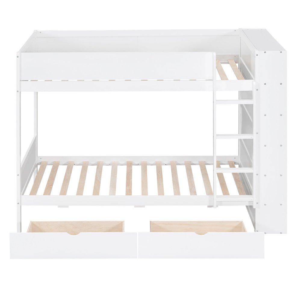 White Twin Over Twin Wood Bunk Bed With Drawers And Storage