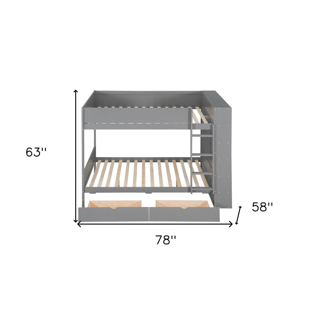 Gray Full Over Full Wood Bunk Bed With Stairs And Storage