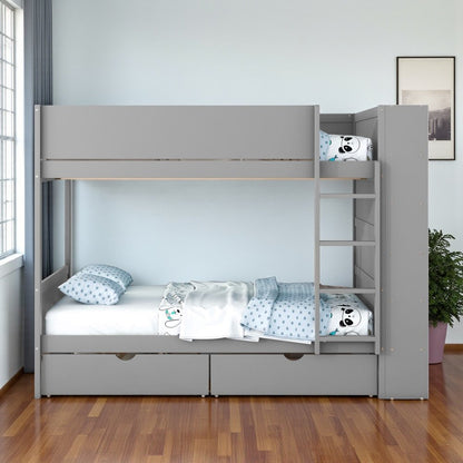 Gray Full Over Full Wood Bunk Bed With Stairs And Storage