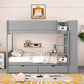 Gray Full Over Full Wood Bunk Bed With Stairs And Storage