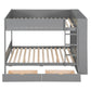 Gray Full Over Full Wood Bunk Bed With Stairs And Storage