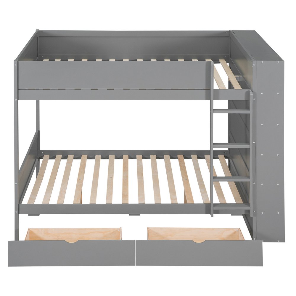 Gray Full Over Full Wood Bunk Bed With Stairs And Storage