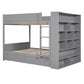 Gray Full Over Full Wood Bunk Bed With Stairs And Storage