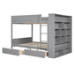 Gray Full Over Full Wood Bunk Bed With Stairs And Storage