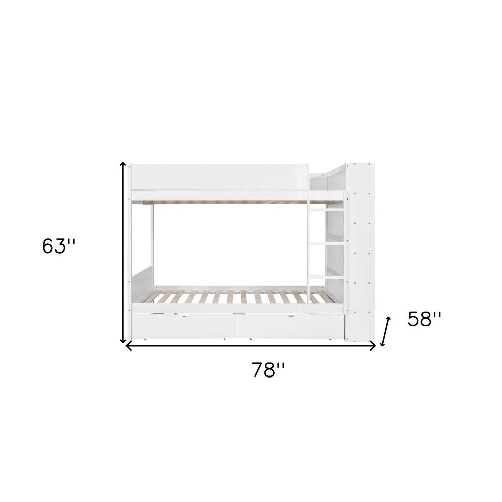 White Full Over Full Wood Bunk Bed With Drawers And Storage