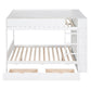 White Full Over Full Wood Bunk Bed With Drawers And Storage