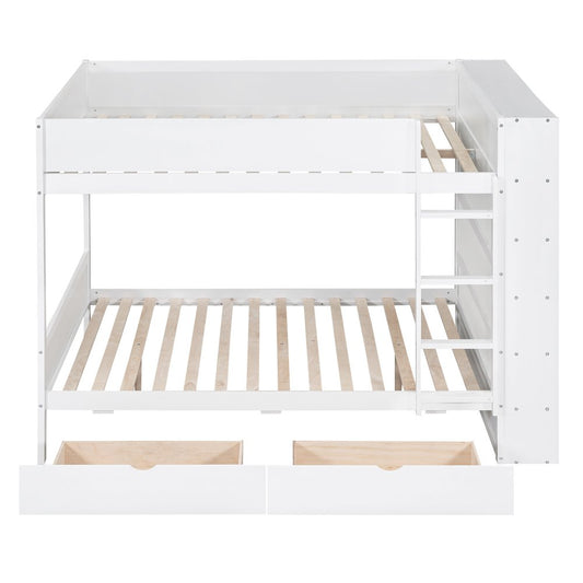 White Full Over Full Wood Bunk Bed With Drawers And Storage