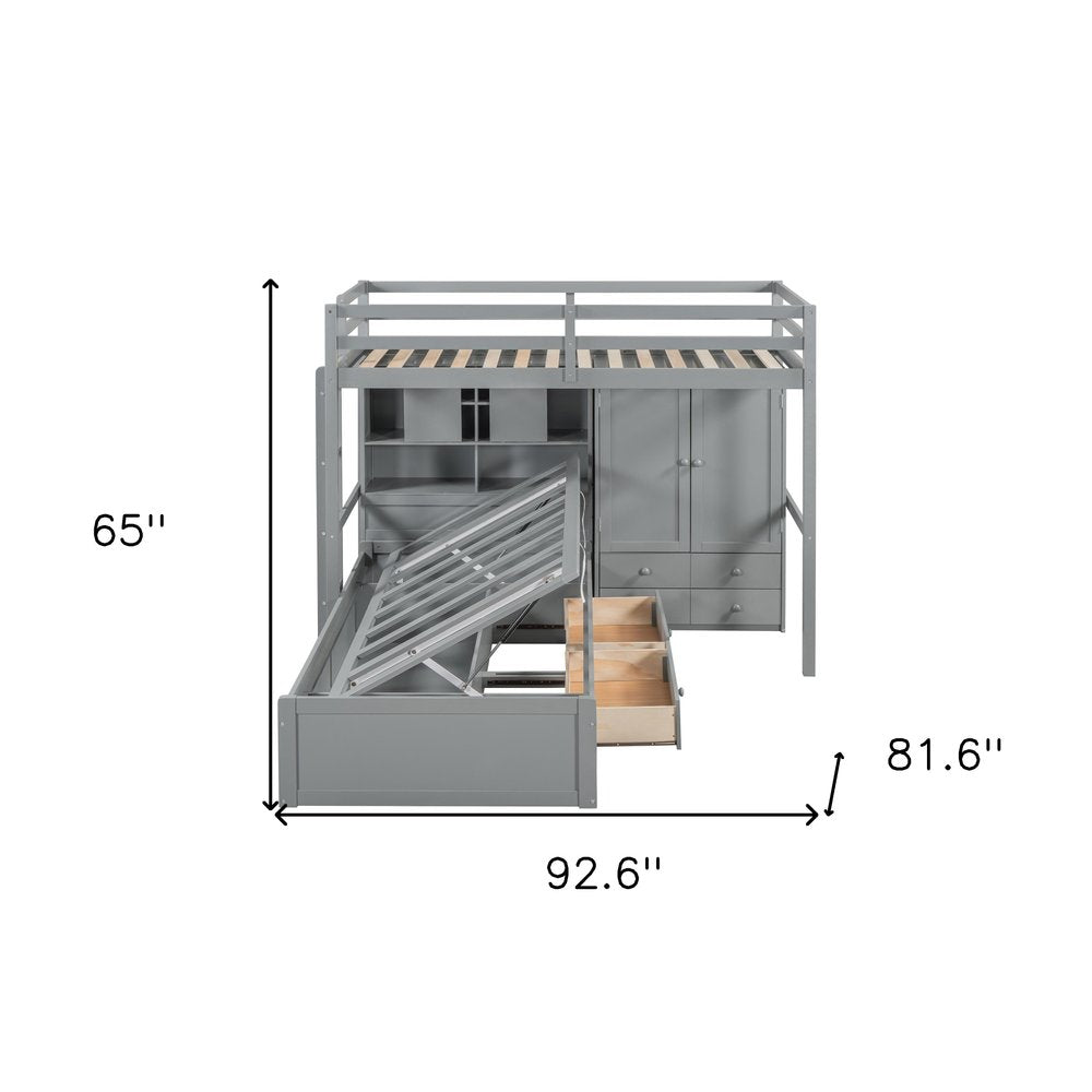 Gray Twin Over Twin Wood Bunk Bed With Drawers And Storage