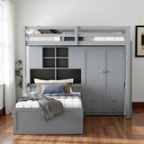 Gray Twin Over Twin Wood Bunk Bed With Drawers And Storage