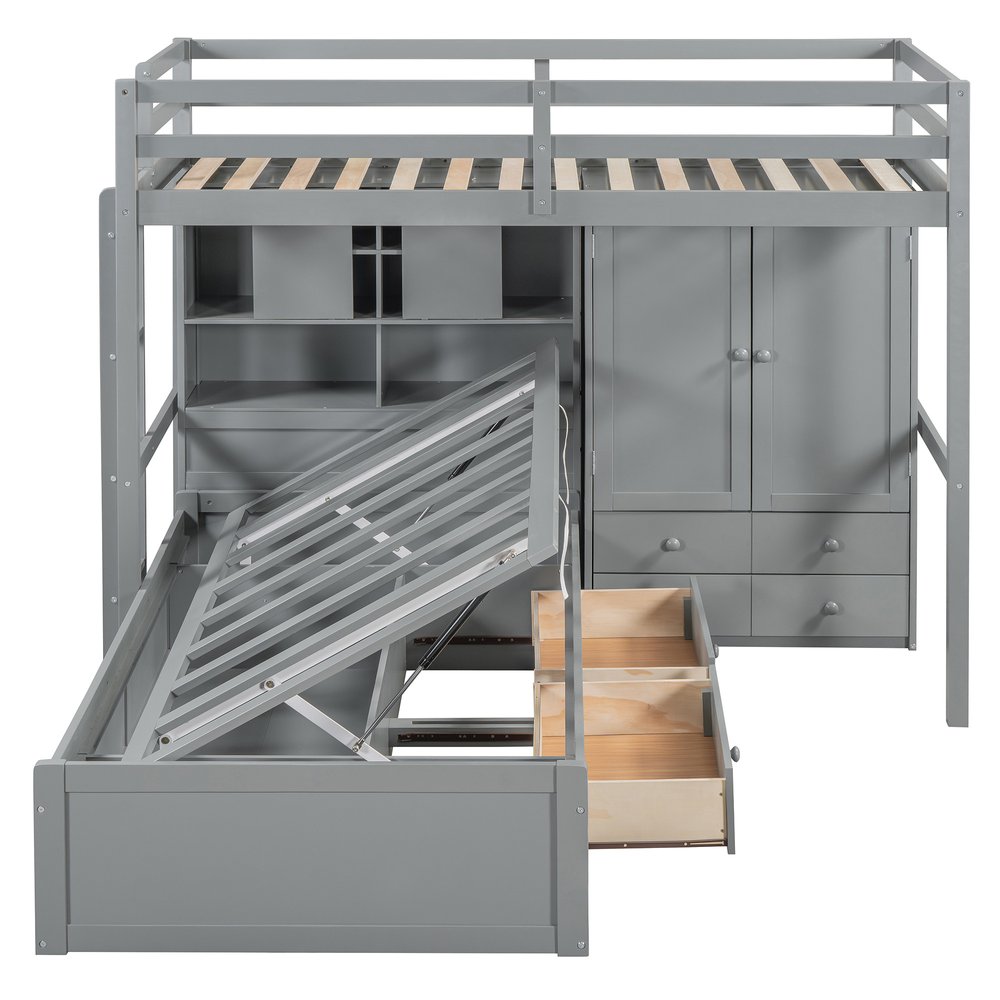 Gray Twin Over Twin Wood Bunk Bed With Drawers And Storage