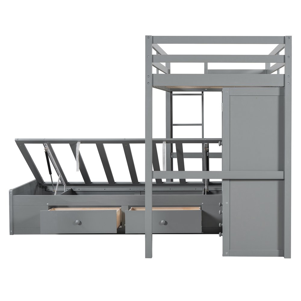 Gray Twin Over Twin Wood Bunk Bed With Drawers And Storage