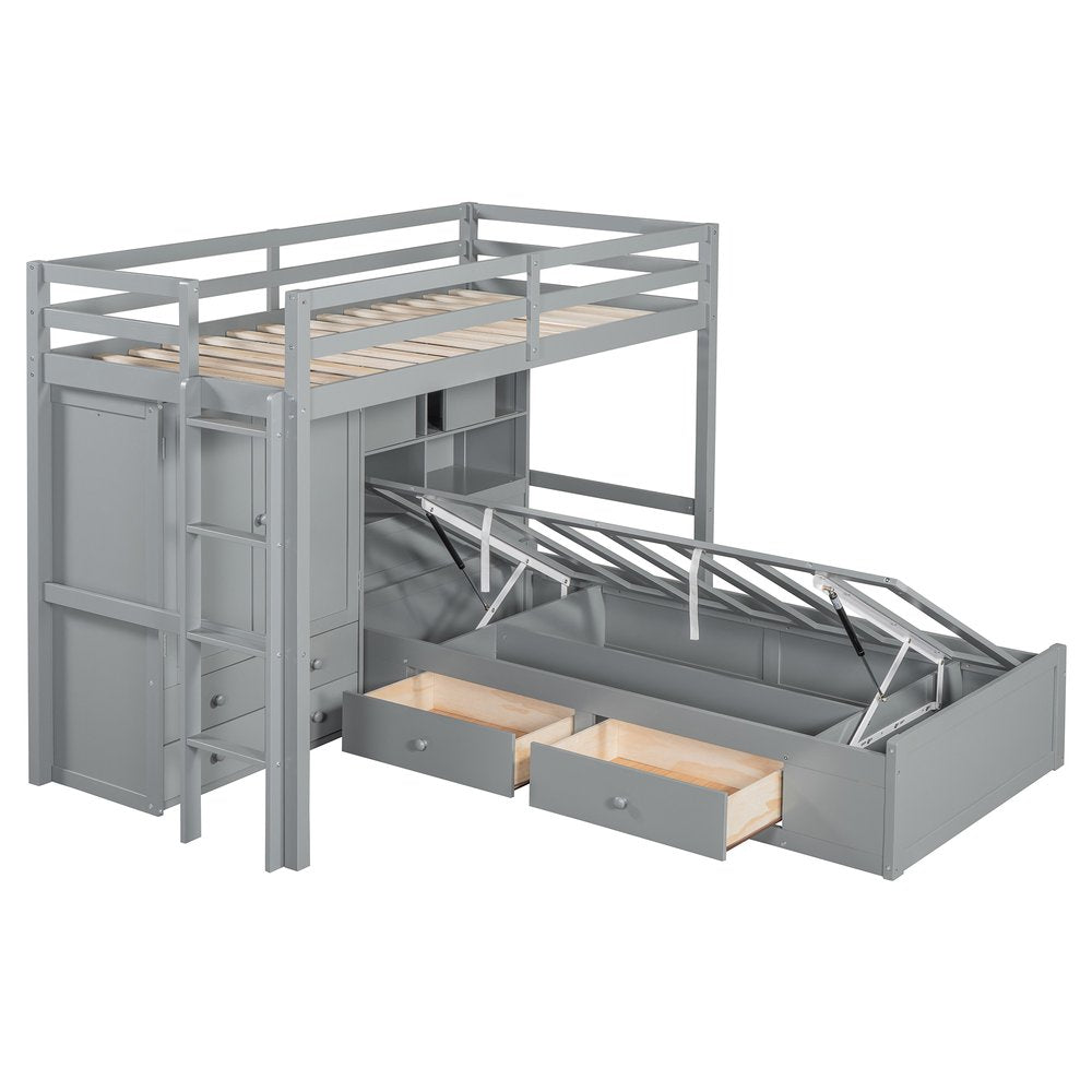 Gray Twin Over Twin Wood Bunk Bed With Drawers And Storage