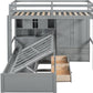 Gray Twin Over Twin Wood Bunk Bed With Drawers And Storage