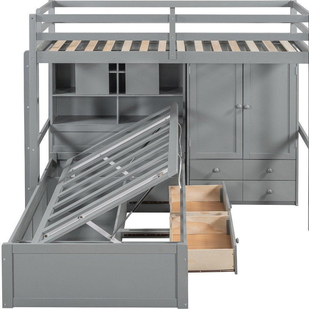 Gray Twin Over Twin Wood Bunk Bed With Drawers And Storage