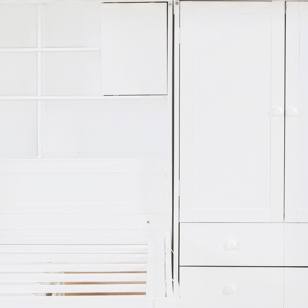 White Twin Over Twin Wood Bunk Bed With Drawers And Storage