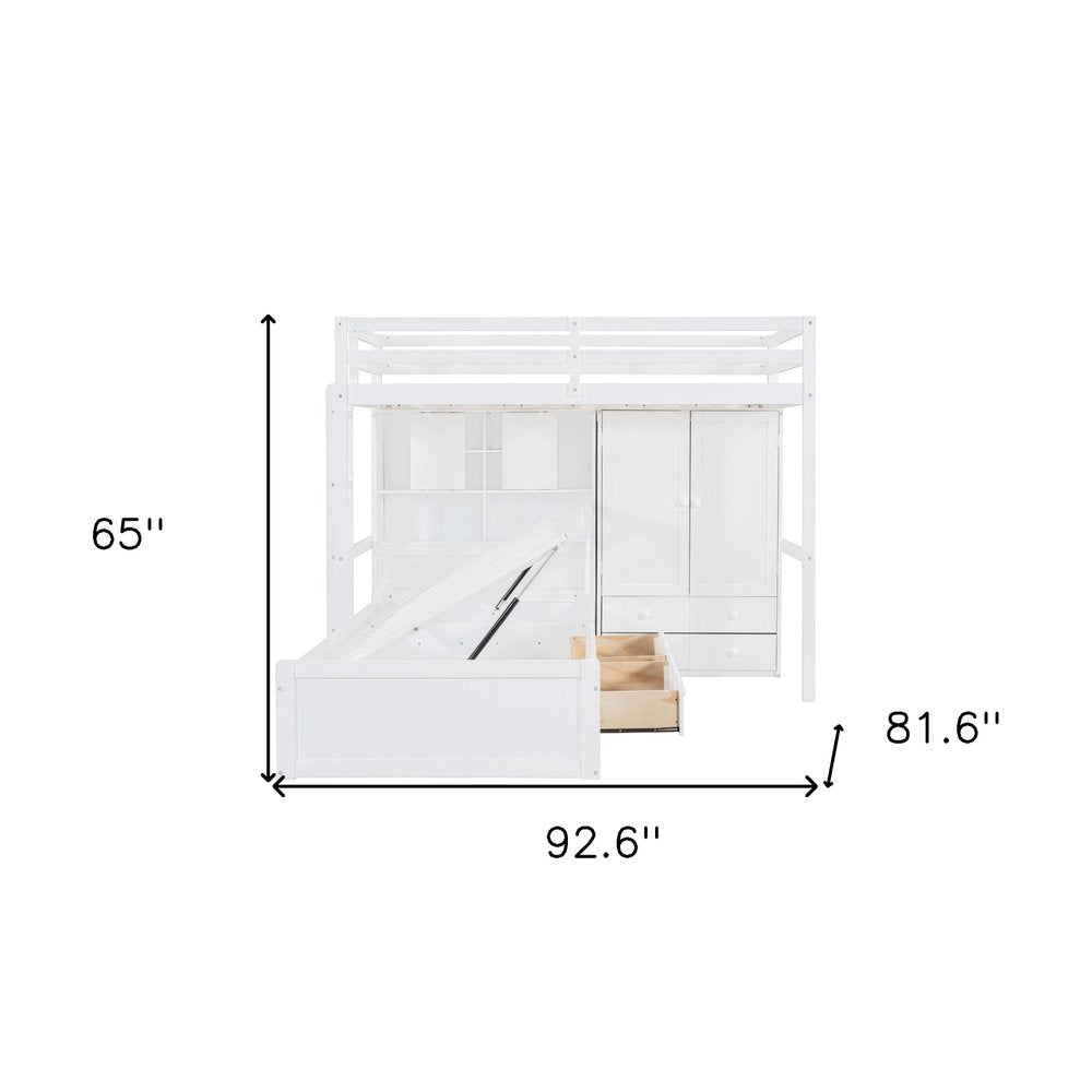 White Twin Over Twin Wood Bunk Bed With Drawers And Storage
