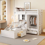 White Twin Over Twin Wood Bunk Bed With Drawers And Storage