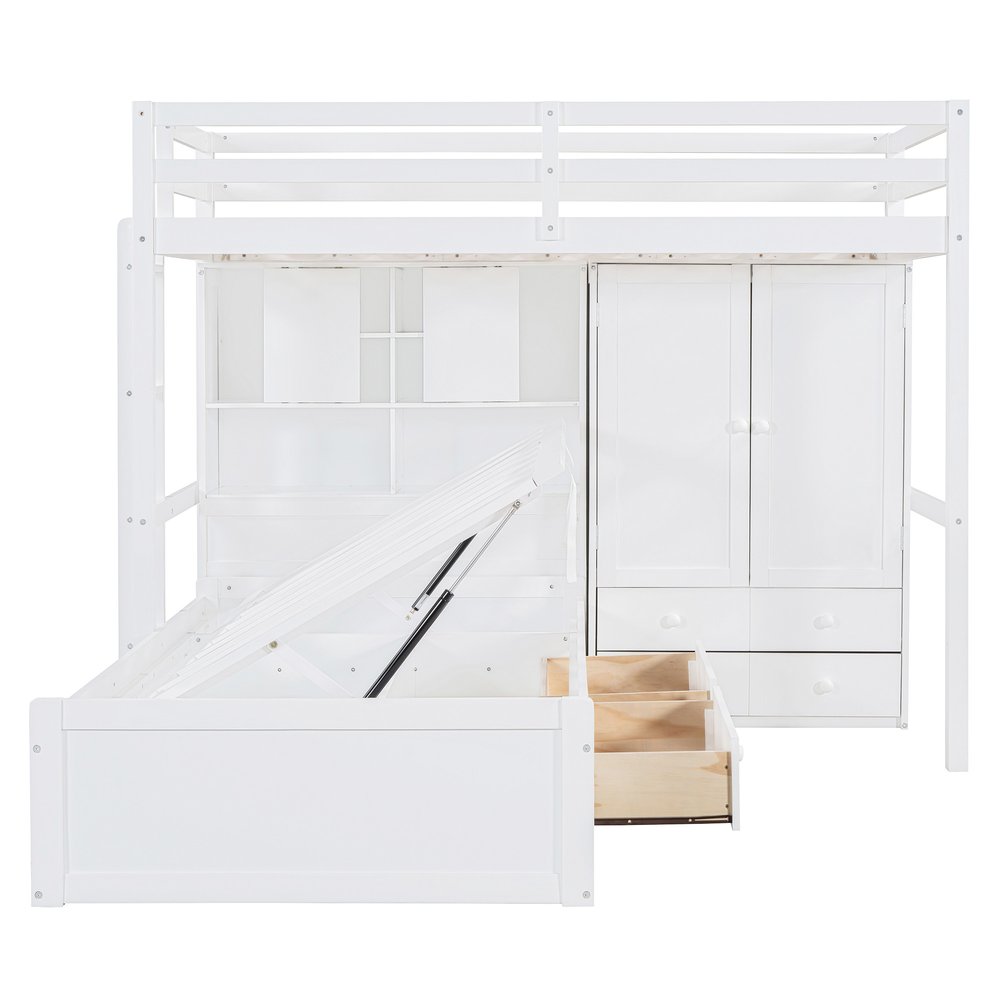 White Twin Over Twin Wood Bunk Bed With Drawers And Storage