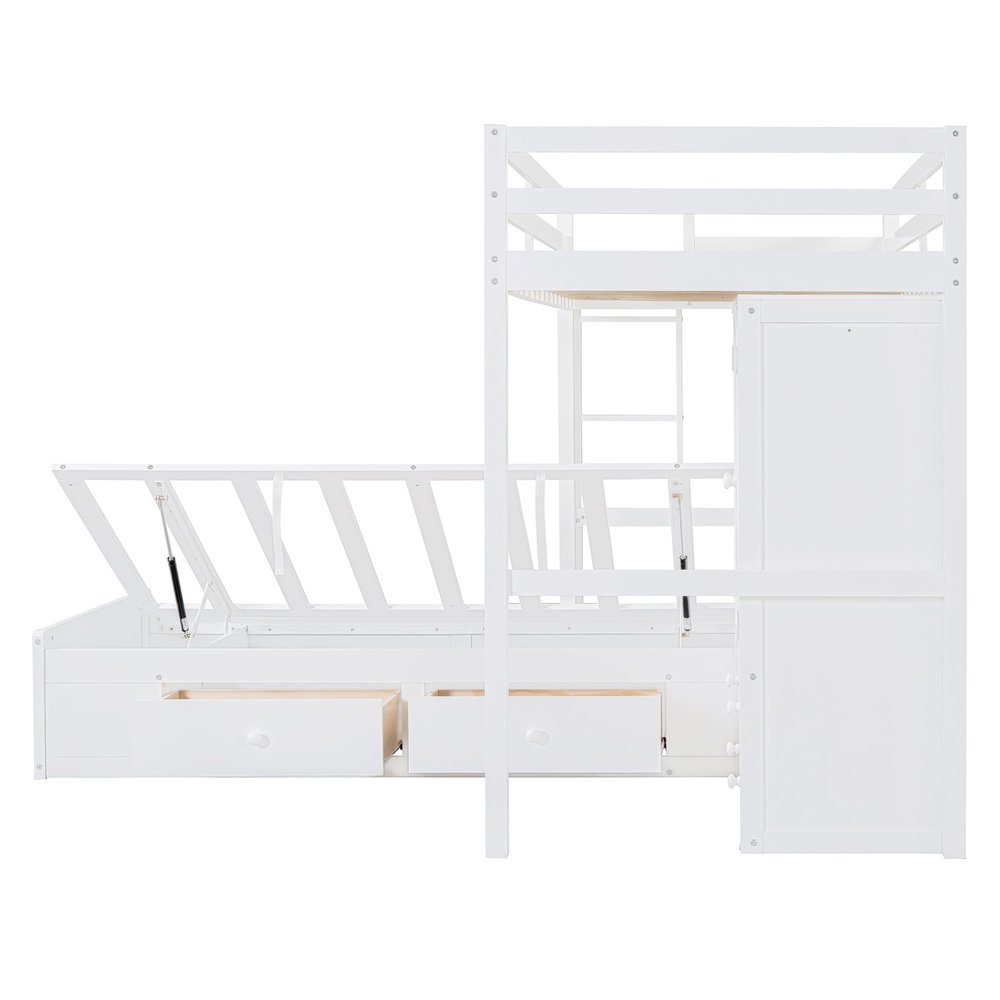 White Twin Over Twin Wood Bunk Bed With Drawers And Storage