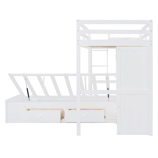 White Twin Over Twin Wood Bunk Bed With Drawers And Storage