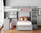 Gray Full Over Twin Wood Bunk Bed With Stairs Desk Drawers And Storage