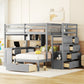 Gray Full Over Twin Wood Bunk Bed With Stairs Desk Drawers And Storage