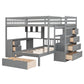 Gray Full Over Twin Wood Bunk Bed With Stairs Desk Drawers And Storage