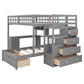 Gray Full Over Twin Wood Bunk Bed With Stairs Desk Drawers And Storage