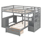 Gray Full Over Twin Wood Bunk Bed With Stairs Desk Drawers And Storage