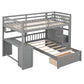 Gray Full Over Twin Wood Bunk Bed With Stairs Desk Drawers And Storage