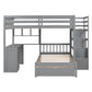 Gray Full Over Twin Wood Bunk Bed With Stairs Desk Drawers And Storage