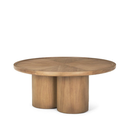 39" Natural Solid Wood Round Pedestal Coffee Table
